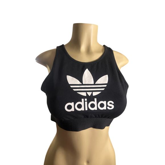 Women L Adidas Trefoil Bra Black Crop Tank Top AJ8110 Streetwear Cotton Graphiac - Picture 2 of 6